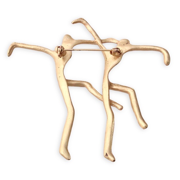 Vintage Modernist Dancers Brooch Two People Dancing Abstract Gold Tone Pin - Picture 4 of 5